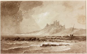 北のバンバラ城（紙にインク（セピア）） 作： John Wilson Carmichael
